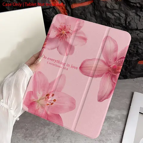 Pink Lily Tablet Case with Adjustable Stand, Pencil Holder, Foldable Non-Slip TPU Cover for iPad Mini, iPad Air, iPad Pro, iPad 10th/11th Gen and Samsung Tablets — Portable, Protective, Folding Easily Accessories
