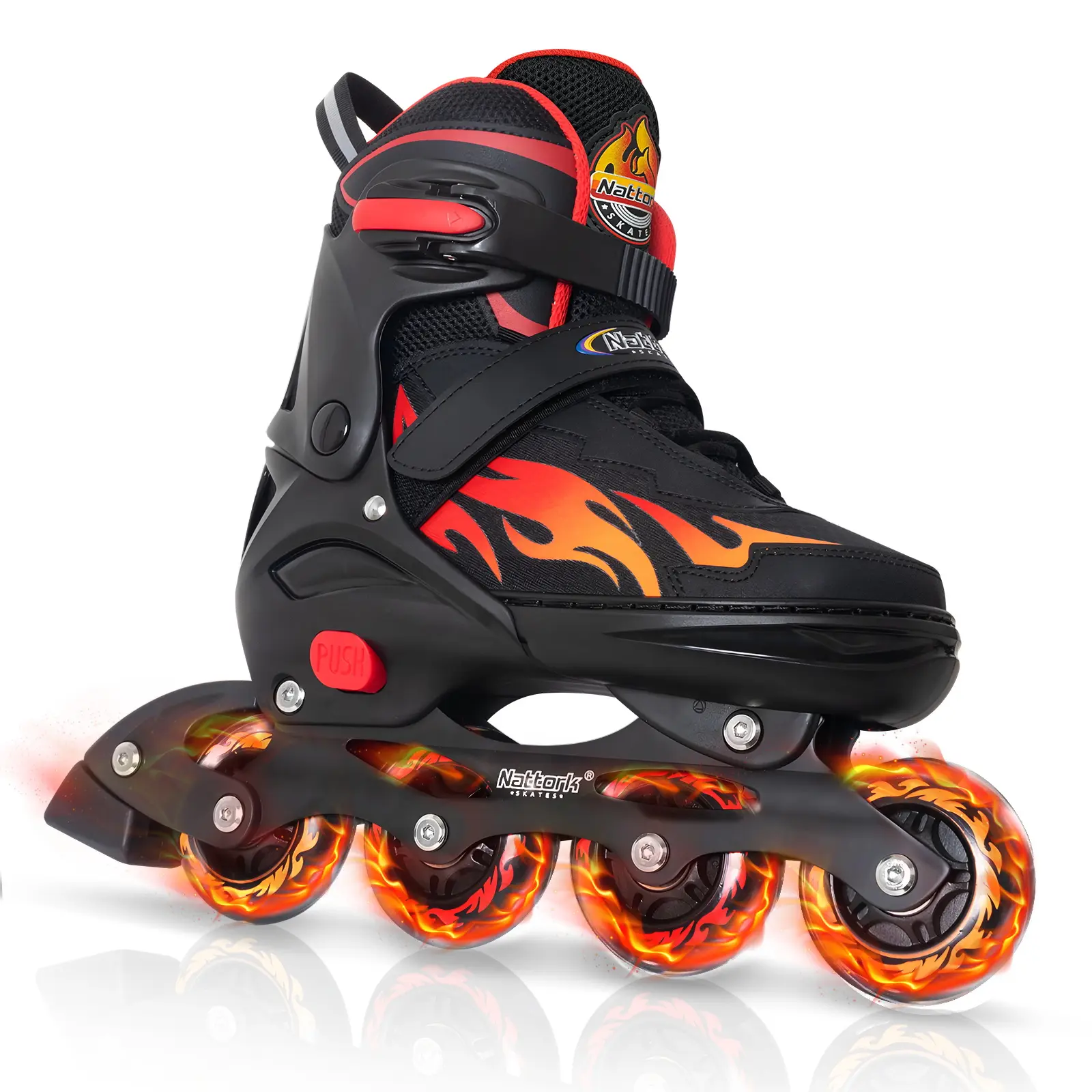 Nattork Kids' High-Top Inline Skates with 4-Size Adjustment, 8 Shiny Wheels, ABEC-7 Bearings, and Breathable Mesh for Roller Skating, Skate Wheels