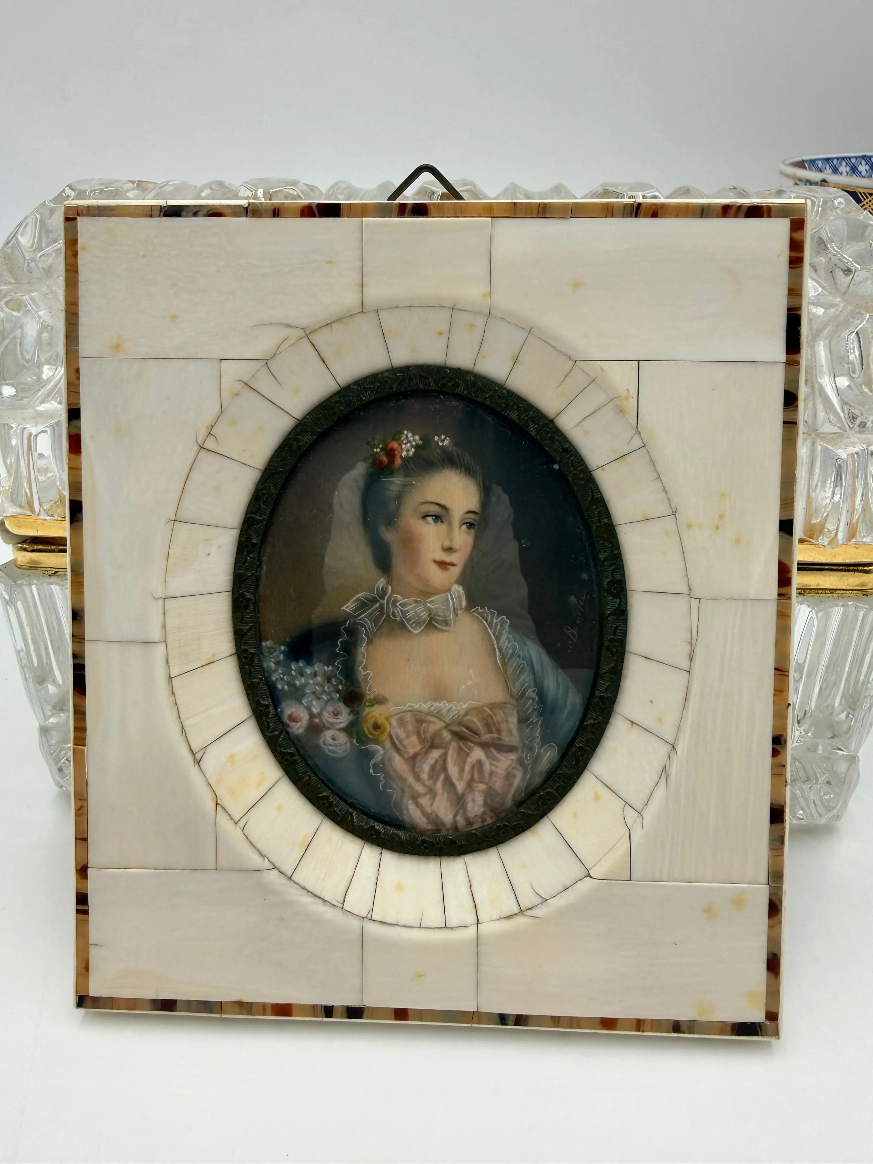 Madame Pompadour Hand Painted Miniature Portrait, 5”