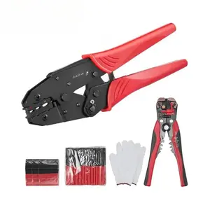 Crimping Tool AWG22-10 Heat Shrink/Nylon/Insulated Terminal Crimper Labor-Saving Ratcheting Wire Crimp Pliers with Gloves