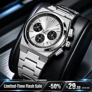 Men's Sleek Silver Round Face Chronograph Analog Watch - Minimalist Stainless Steel Quartz Wristwatch with Calendar Display, Mensfashion Business Fashion Modern Luxury Watch, Ideal Gift for Him for Outdoor Fun