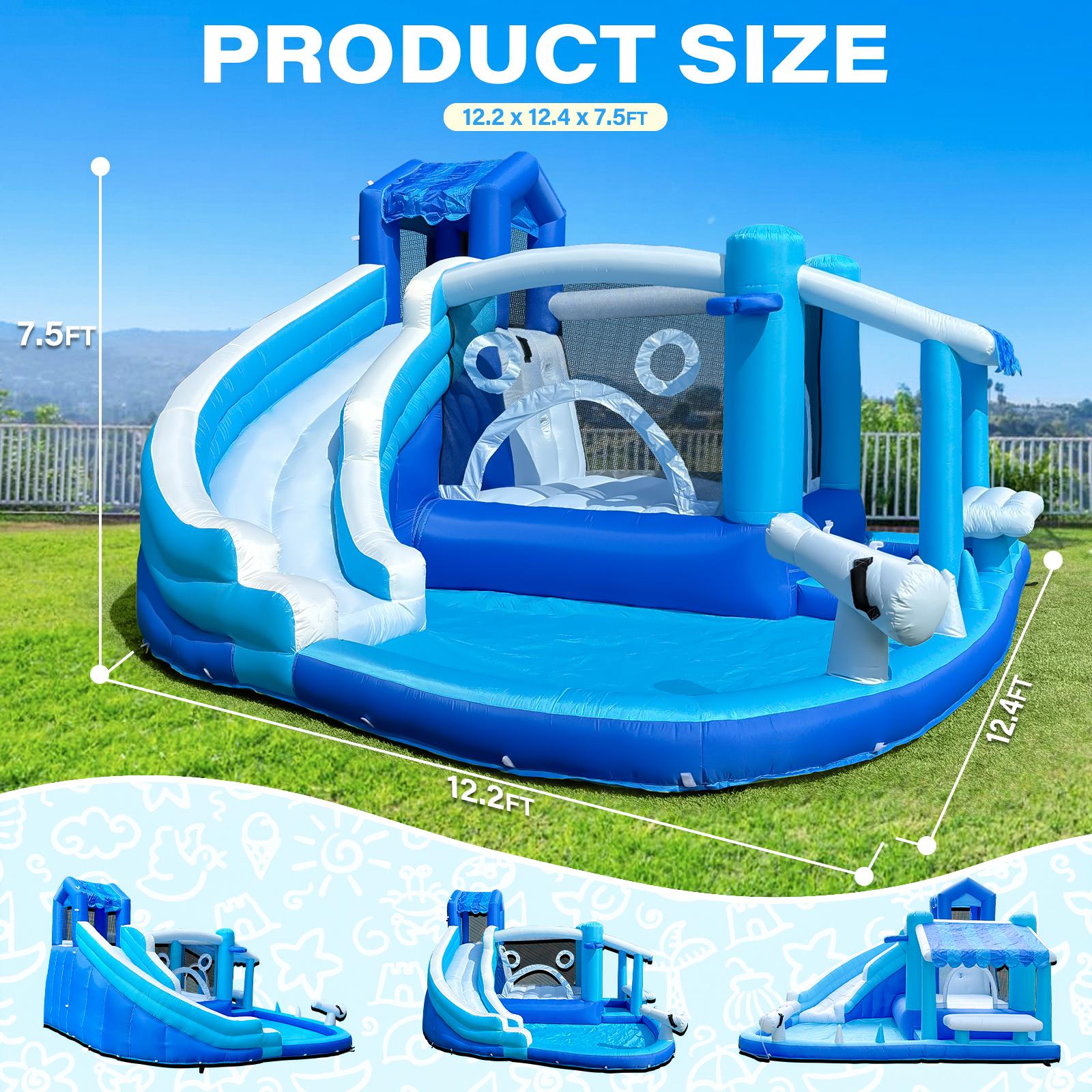 Inflatable Water Slide Water Park, Store Wet Dry Combo Water Slide Water Slide Backyard Party Summer Splash Fun Inflatable Water Slide  Bigger Splash Pool Bouncy Castle with Blower for Indoor & Outdoor