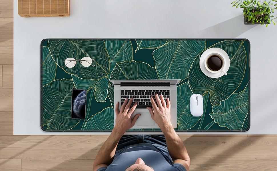Desk Mat, Ultra Large Mouse Pad, 30x70/30x80/40x80cm Gaming Mousepad, Green Tropical Leaves Deskpad, Big Extended Full Size Mouse Pad, Desktop Desk Matt for Keyboard, Laptop & Computer