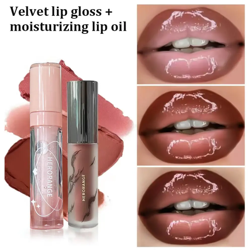 Herorange Matte Lipstick & Lip Gloss Set, Hydrating Lip Combo, Makeup, Lip Products, Lip Essentials, Smooth Texture, Color Layering, Moisturizing, Hydrating and Glossy, Suitable for Any Occasion