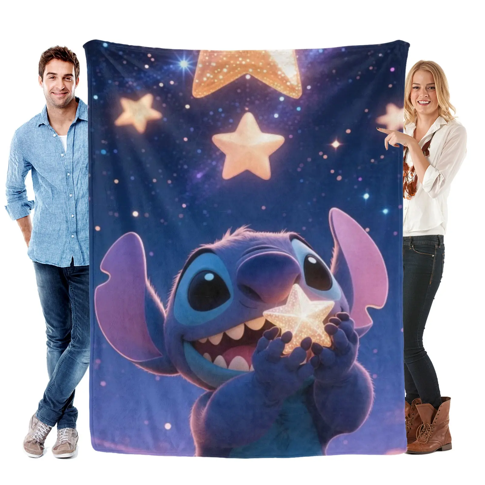 Disney Stitch Cosmic Glitter Star Blanket, Cozy Fleece Disney Blanket Dual Use As Stitch Rug Room Decor, Young Girls