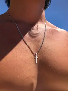 Men's Simple Stainless Steel Cross Necklace, Casual Style Chain Jewelry for All Seasons, Perfect Daily Wear & Holiday Gift