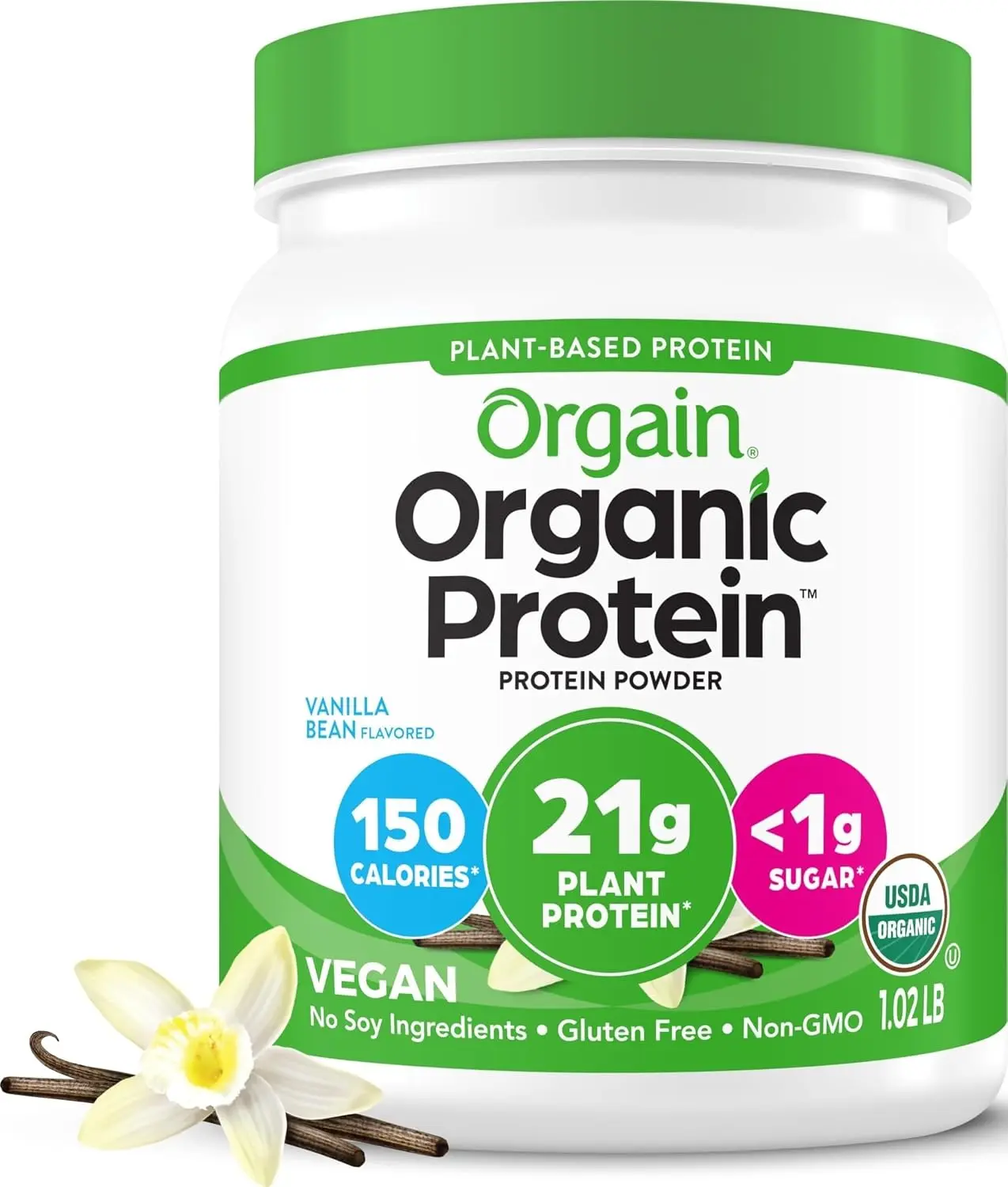 Orgain Organic Vegan 21g Protein Powder, Plant Based Shake Drink, Vanilla Bean 1.02lb Healthcare Dietary Fitness Supplement