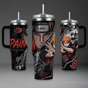 Pain Deva Path Tumbler, NRT Shippuden Akatsuki 40oz Cup with Handle, Bearer of the Rinnegan 20oz Stainless Steel Travel Mug, Anime Fan Gift, Pain Tendou Inspired Insulated Tumbler Featuring Epic Red Cloud Design.