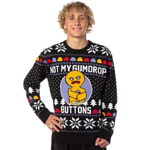 Shrek Ugly Sweater for Christmas Men's Gingerbread Man Not My Gumdrop Buttons Knit Pullover (GumdropV1, Medium) Black