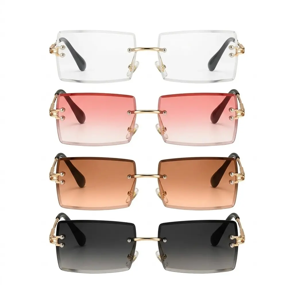 4 Pairs Rimless Rectangle Sunglasses Frameless Square Glasses Vintage Amazon.com: Frienda 4 Pairs Rimless Rectangle Sunglasses  main image 4
