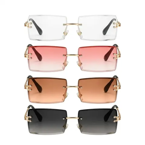 4 Pairs Rimless Rectangle Sunglasses Set,Frameless Square Glasses,Vintage Transparent Eyewear for Women Men,Halloween Christmas Party Gifts,Hand Tools Kits