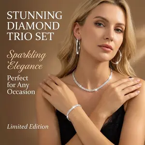 Women's Fashion Necklace Earrings Bracelet Jewelry Set Rhombus Pattern Elegant for Party Bride Wedding Valentine's Day Accessories Silver