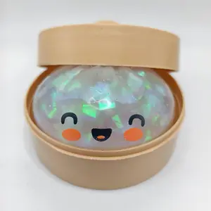 Holographic Glitter Dumpling Squishy With Steamer, Slow Rising ASMR Fidget Toy, Stress Relief Decompression Toy, Cute Realistic Food Toy For Kids Adults