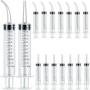 16PCS 12ml/cc Plastic Syringes Set, Syringe with Curved Tip and Straight Tip, Disposable Irrigation Syringe Mouthwash Cleaner for Oral Care, Animal Feeding, with Measurement
