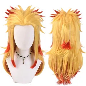 High Temperature Fiber Men and women For male Party Halloween Kimetsu no Yaiba short  wigs synthetic (Rengoku Kyoujurou)
