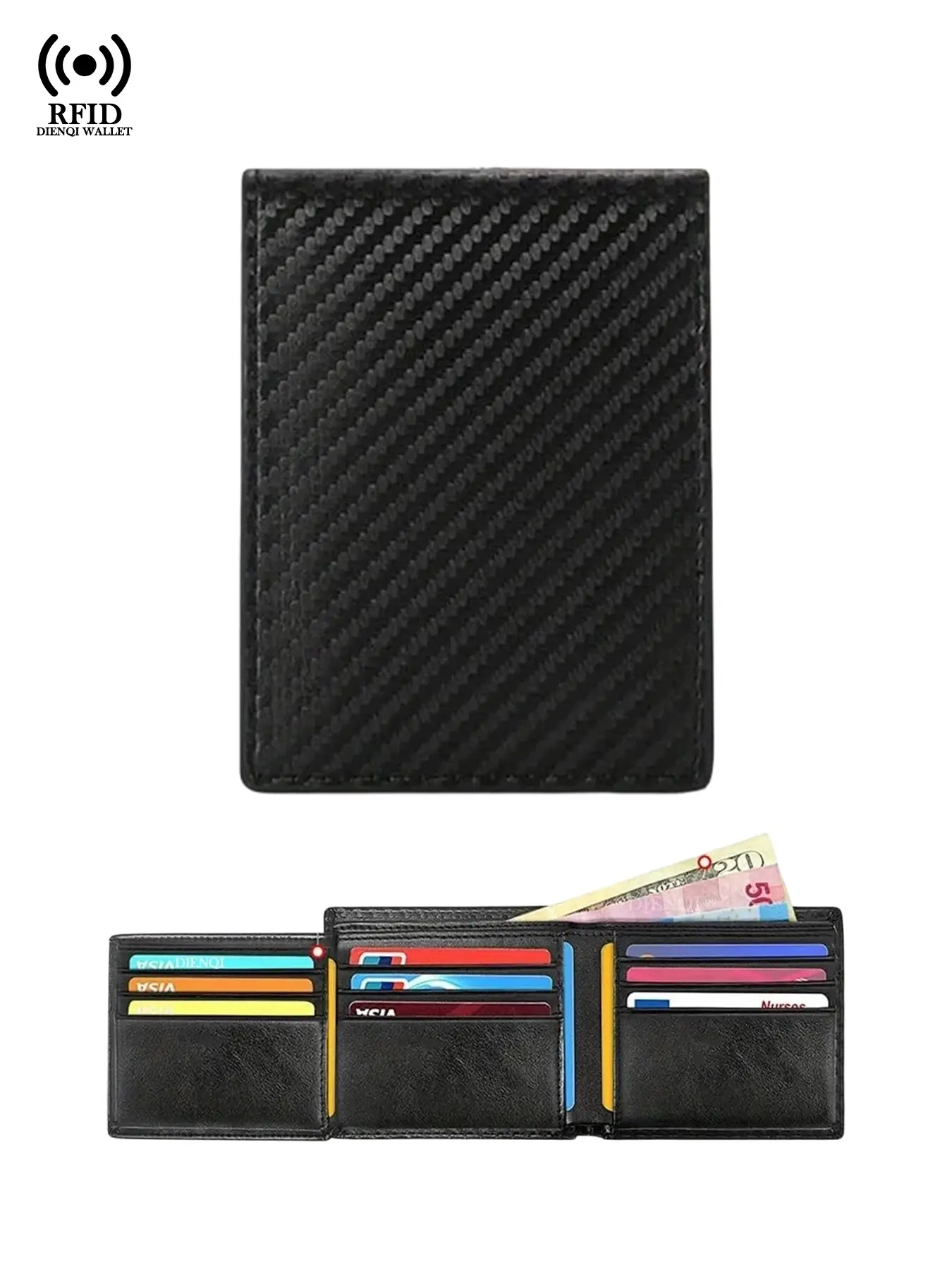 Business RFID Blocking Wallets Slim Minimalist Tri-Fold Money Bags Carbon Fiber Pattern Black Bank Credit Card Holder Multifunctional Clips Wallets For Men Women,Everyday Use,Purses,Gift ,Mother's Day,Father's Day,Rfid Trifold Wallet