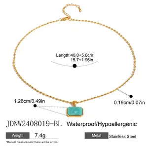 Ocean Bloom Necklace JDNW2408019-BL Waterproof Hypoallergenic Stainless Steel Chain with Turquoise Pendant Length 40.0+5.0cm Weight 7.4g