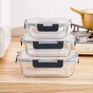3-piece glass food storage container set, meal prep containers, stackable storage containers, airtight and leakproof lunch boxes for back-to-school. The lids are airtight and leakproof, dishwasher safe, and microwaveable.