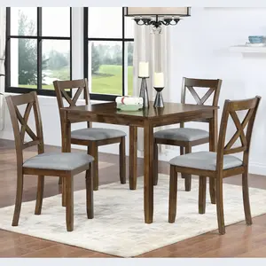 5 Piece Modern Dining Set, Square Wooden Dining Table with 4 Upholstered Chairs for Kitchen, Dining Room, Walnut