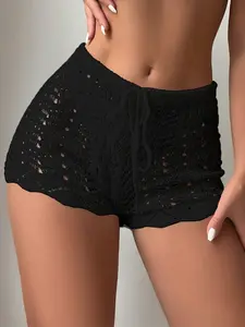 Women's Knitted Bikini Shorts, Drawstring Waist Design, Comfortable & Stylish Swimwear Bottoms, Perfect for Beach Days