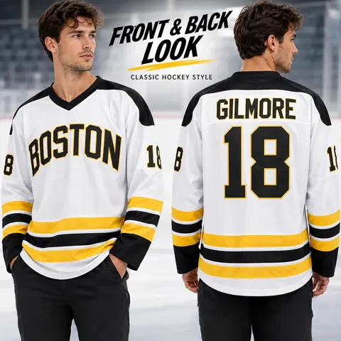 JKNAKN Happy Gilmore #18 Adam Sandler 1996 Movie Ice Hockey Jersey Shirt, Longsleeves Round Neck Sports Outfits, Fitted Sport Star Apparel for Christmas Gifts