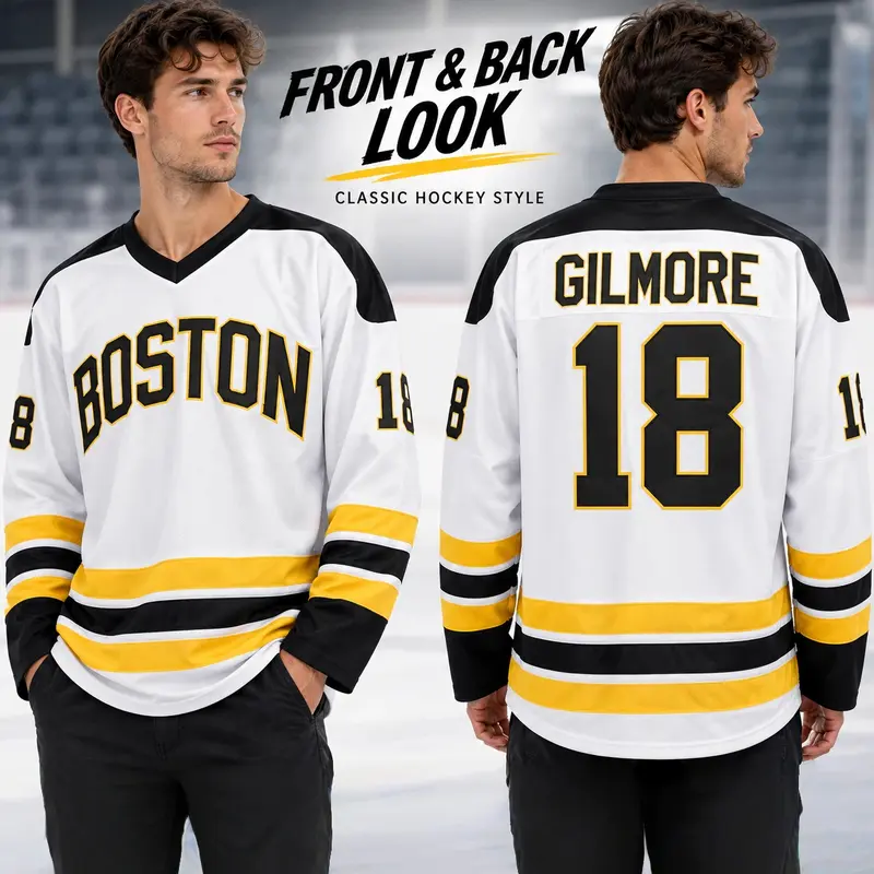 JKNAKN Happy Gilmore #18 Adam Sandler 1996 Movie Ice Hockey Jersey Shirt, Longsleeves Round Neck Sports Outfits, Fitted Sport Star Apparel for Christmas Gifts