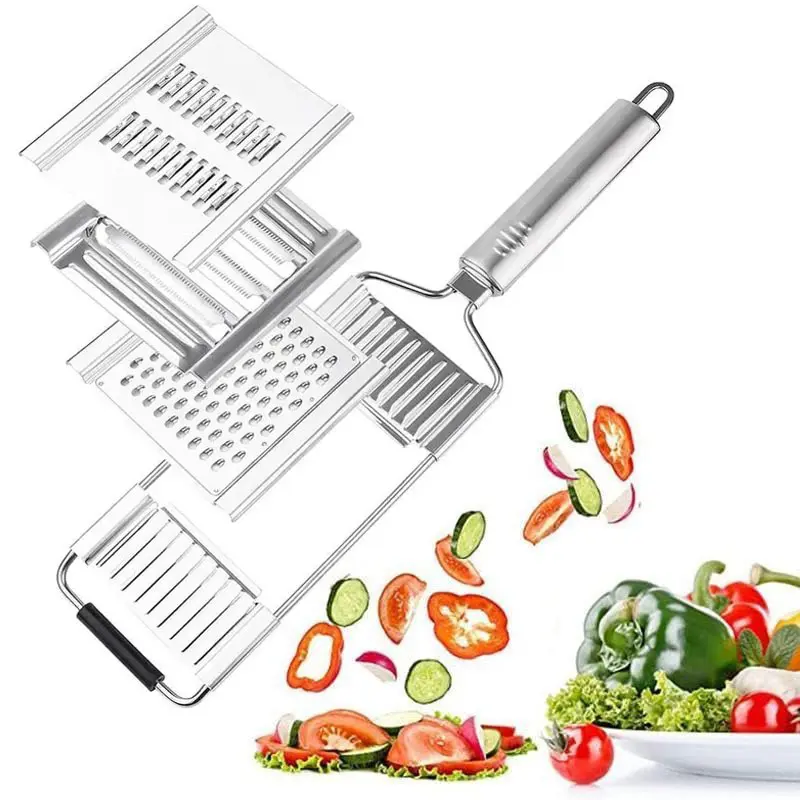 4-in-1 Vegetable Cutter with Cheese Grater, Stainless Steel Mandoline Slicer for Kitchen, Carrot Cucumber Cabbage Shredder, with Hook for Easy-Hang Storage