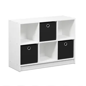 BASIC Bookcase, 6-Cube Horizontal Bookshelf, 3x2 Cube Bookcase with Bins, for Organization and Storage, 11.9 x 31.6 x 23.6, for Living Room Bedroom Home Office, White/Black