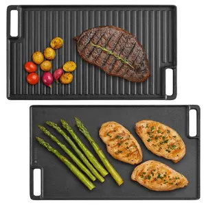MGKKT Pre-Seasoned Reversible Cast Iron Universal Griddle - Heavy-Duty Multi-Function Stainless Steel Kitchen Cookware for Stovetop, Campfire - Portable Barbecue