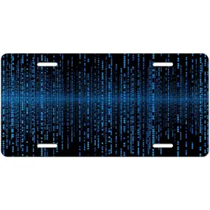 The Blue Binary Matrix Personalized Decorative Car Front Aluminum Metal License Plate 12 X 6 Inches for Men Women Novelty Tag