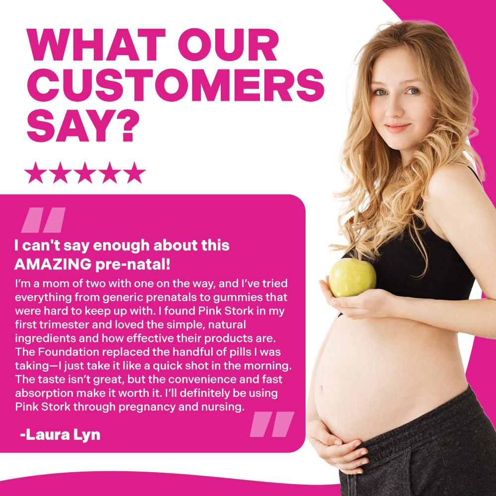 Pink Stork Liquid Prenatal + Postnatal Multivitamin for Women Berry Flavor 1 Month Supply Organic Natural Supplement with Prebiotics & Probiotics