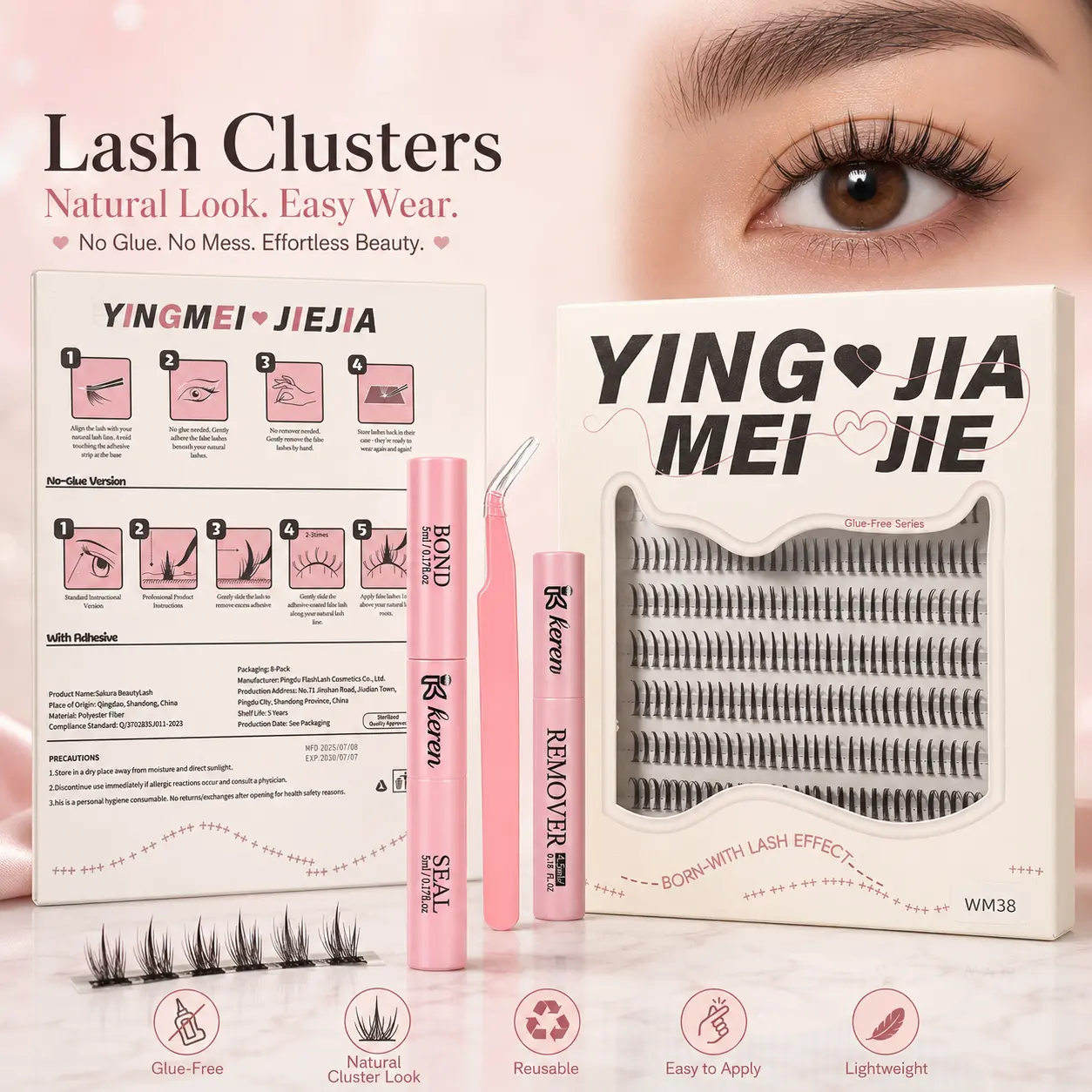 Keren Cluster Lashes, Natural Look Individual Lash Clusters, DIY  for At Home Use, Lightweight Reusable False Eyelashes girl beginner d curl lash extension