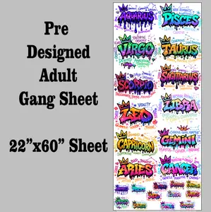 Colorful Zodiac DTF Gang Sheet | 22" wide x 60" long DTF Gang Sheet | Ready to Press Tshirt Transfers