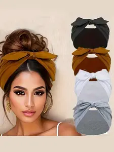 Women's Valentines Day Christmas Gifts, African Style 4-Pack Wide Rabbit Ear Elastic Ribbon Hair Accessories Set, Soft & Comfortable Sport Yoga Headbands