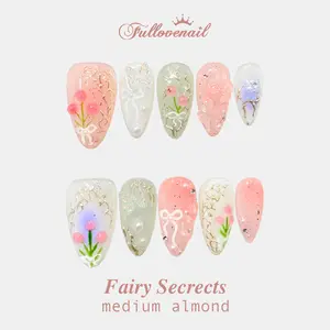 Fullovenail Almond Shape Palace garden Hand Painting Press on Nail