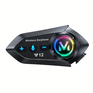 Y12 500mAh Motorcycle Helmet Stereo Headset Wireless 5.4 IP56 Waterproof Snowmobile Speakers Headphone Auto Answer with RGB Lighting