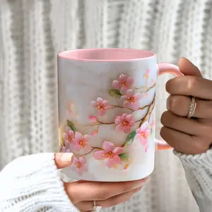 3D Print Sakura Mug – Floral Cherry Blossom Ceramic Tea Cup, Japanese Style Coffee & Tea Mug