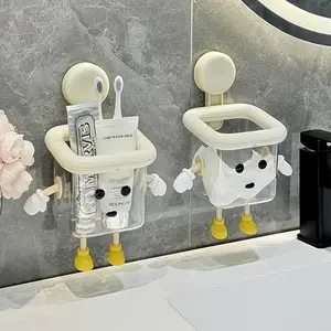 Wall-Mounted DIY Toothbrush Holder - Suction Cup, Transparent, Multi-Purpose Storage Rack, Home Goods, Bathroom Accessory for Bathroom Organization