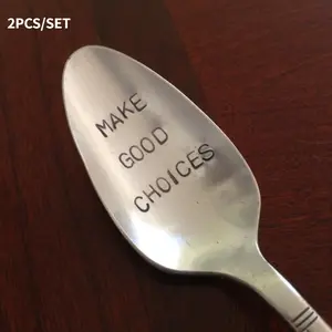 2pcs Make Good Choices Hand Stamped Vintage Silverware Cereal Spoon