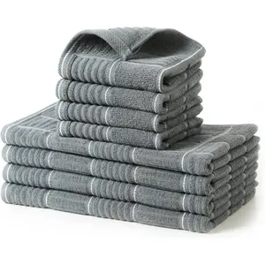 Kitchen Towels and Dishcloths Set, Dish Towels and Dish Rags for Washing Dishes, for Cleaning Cooking Drying Pack of 8 (Grey)
