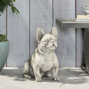 ARCH Christopher Knight Home® DOG GARDEN SCULPTURE, Outdoor French Bulldog Garden Statue, Rustic White, No Assembly Required