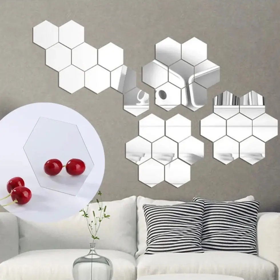 12pcs 3D Hexagon Acrylic Mirror Wall Stickers Home Room DIY Art Removable Decor