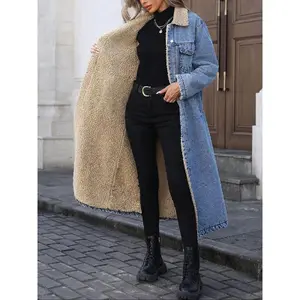 [2026]Women's Long Fleece-Lined Denim Jacket, Elegant Single-Breasted Design, Perfect For Winter