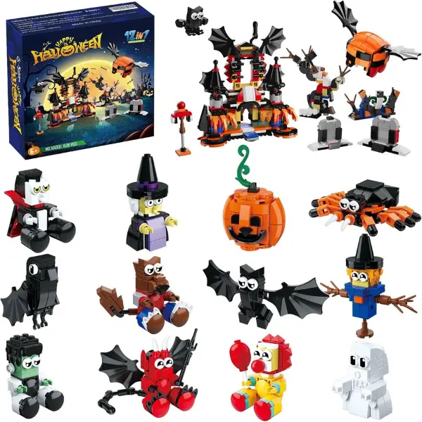 Halloween Fall Gift Party Favors Toys for Kids, Halloween Haunted House 12 in 1 Building Blocks Set Gift, Mini Cute Bricks Halloween Goodie Bags Stuffers Trick or Treat Classroom Prizes Boys or Girls 6+