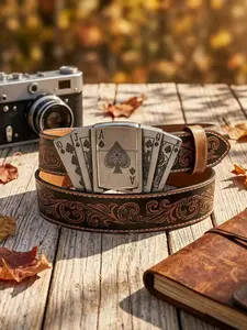 Men's Punk Skull Buckle Belt, Korean Minimalist Vintage Relief Casual Western Denim Jeans Belt, Fashion Accessory