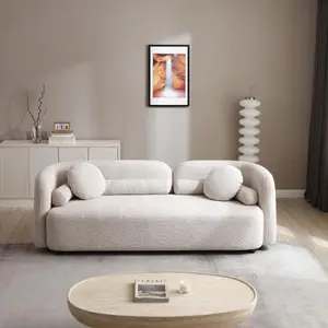 Luxury Modern Couch for Living Room, Beige Boucle Fleece Upholstered Comfy Couch for Apartment Home Office, 3 Seater, Light Beige Sofa Furniture living room furniture