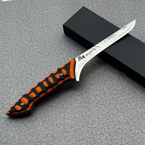 Tonggang 7" Bone Fillet Knives Meat Poultry 10Cr15CoMoV Handmade Forged Kitchen Knife With G10 Orange Black Handle, 10Cr15comov Steel Kitchenware Cutting Cooking knives kitchen set