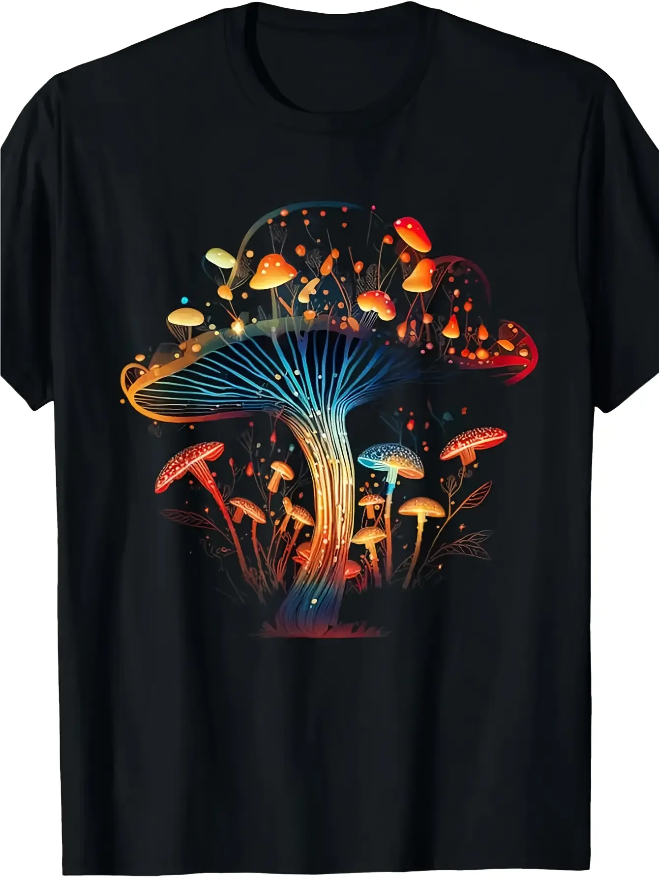 Men'S Vintage Mushroom Tree Graphic T-Shirt - Soft Breathable Cotton Crew Neck Tee with Magical Forest Design, Regular Fit Casual Shirt for Casual Attire & Gifts, Machine Washable, Unisex Adult Apparel, Mushroom Decor, Comfortable Fit Shirt, Everyday Outf