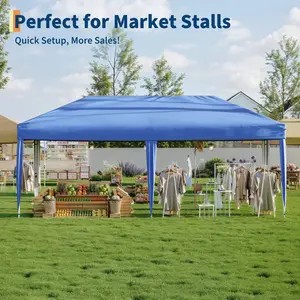 YJ-Garvee 10x20FT Waterproof Pop-Up Canopy Tent - Portable Instant Party Gazebo with 2 Sidewalls & 12 Stakes | Heavy-Duty Outdoor Event Tent for Weddings, Backyard, Camping & Markets (Blue)