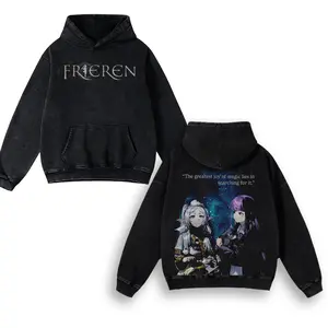 Fern Frieren Beyond Journey's End V4 Anime Double Printed Vintage Washed Hoodie Sweatshirt  Unisex Oversize  Cotton shirt for Anime Fans and Lovers